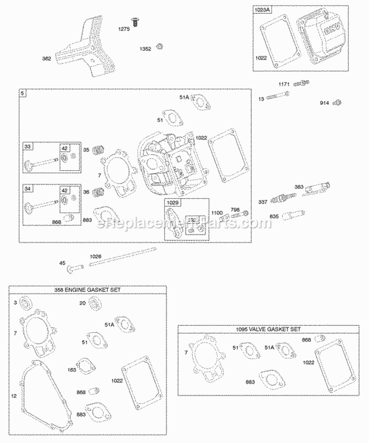 Cylinder Head Gasket Set - Engine Gasket Set - Valve Valves Diagram and Parts List for 20C414-0160-E1  Briggs and Stratton Engine